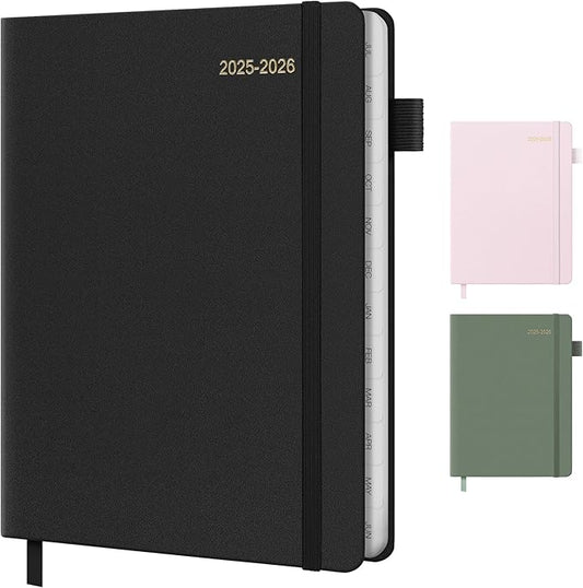2025-2026 Planner for Women, Lather Weekly & Monthly Organizer, July 2025-June 2026, Hardcover with Gold Foil, Tabs, and Inspirational Pages - Ideal for Professionals, Black-CubbioJoy