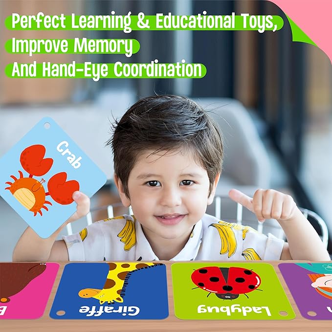 80 PCS Word Flashcards, Double Sided First Word Cards- Alphabet, Numbers, Foods, Animals, CVC Words, Colors & Shapes with 4 Reclosable Rings, Early Learning Tool for Pre-K Kindergarten Toddlers-CubbioJoy