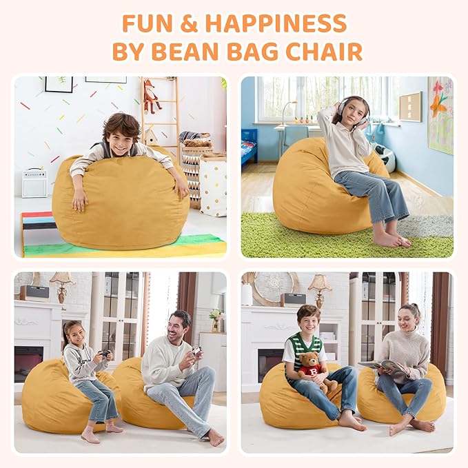 2FT Bean Bag Chair, Comfy Bean Bag Chairs with Memory Foam Filled, Fluffy Beanbag Sofa with Dutch Velvet Cover, Teardrop BeanBag Chairs for Living Room, Playroom - Mustard-CubbioJoy