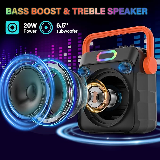 Karaoke Machine with 2 Wireless Microphones, Karaoke Machine for Adults & Kids, Portable Bluetooth Karaoke Speaker with Bass/Treble Adjustment, PA System, LED Lights, Supports TWS/USB/TF/REC/FM/AUX-CubbioJoy