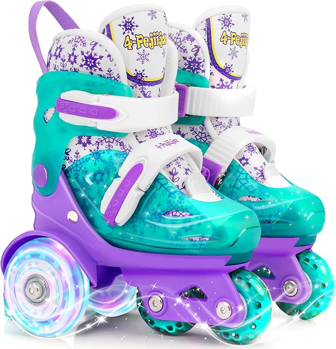 Adjustable Roller Skates for Kids Girls Ladies with Light Up Flash LED Wheels(Age 3-9),Three-Point Type Balance,Gift Box Packing for Toddlers,Children-CubbioJoy