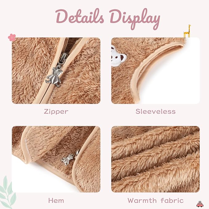 Baby Boys Girls Fleece Vest Zip Up Cute Bear Jackets Fuzzy Fall Winter Warm Clothes Newborn Outwear for Toddler Infant-CubbioJoy