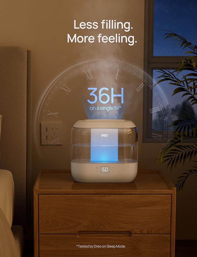 Dreo Smart Humidifier, Cool Mist Humidifiers for Bedroom, Quiet 4L Top Fill Ultrasonic Humidifiers for Home Office Plant & Baby with Nightlight, LED Display, 36H Runtime, APP/Voice Control, HM311S-CubbioJoy