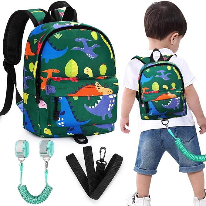 Accmor Toddler Backpack Leash, Cute Baby Backpacks with Anti Lost Wrist Link, Mini Kids Backpack Harness Leash for Outdoor Travel, Adorable Dinosaur Backpack Tether Walking Harness for Boys 1-3-CubbioJoy