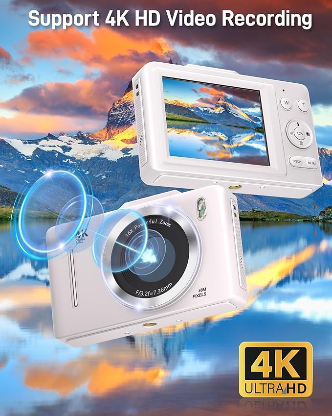 Digital Camera, FHD 1080P Kids Camera Digital with 16x Zoom Anti Shake, 32GB Card, 4K 48MP Portable Compact Point and Shoot Cameras, Vintage Small Camera for Teens Beginner Kids Present-CubbioJoy