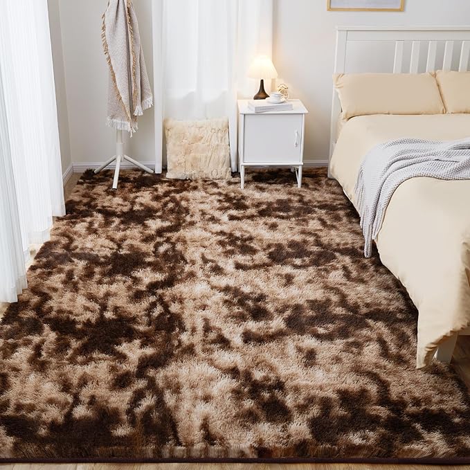 8x10 Area Rugs for Living Room, Ultra Soft Fluffy Rugs for Bedroom, Anti-Skid High Pile Indoor Carpet for Nursery, Kids Room, Playroom, Home Decoration, Tie-Dyed Brown-CubbioJoy