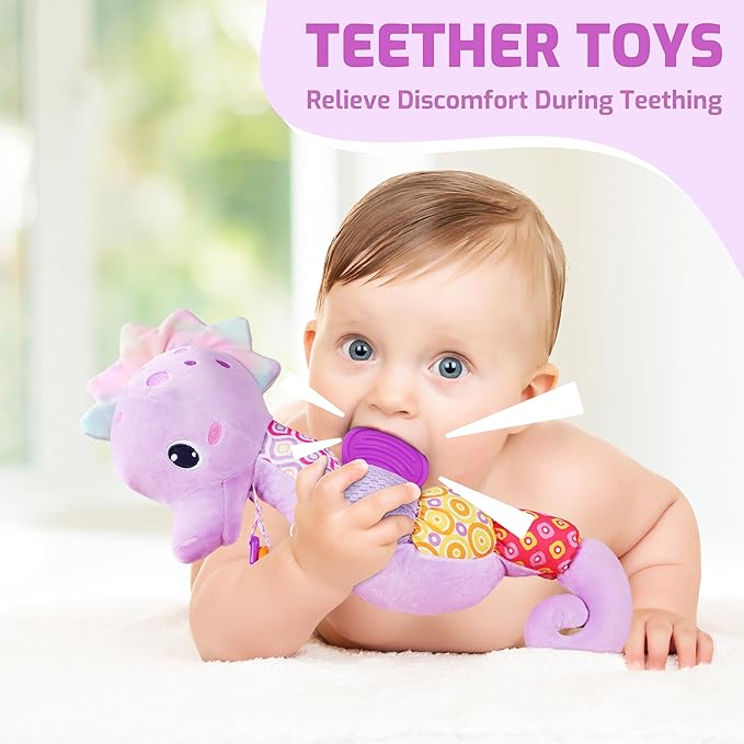 Sumobaby Infant Baby Musical Stuffed Animal Activity Soft Toys with Multi-Sensory Crinkle, Rattle and Textures, for Tummy Time Newborn 0-3-6-12 Months Boys, Girls, Seahorses, Purple-CubbioJoy