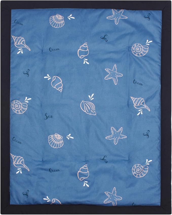 CaSaJa 4-Piece Crib Bedding Set for Boys and Girls, Nursery Baby Bedding Set Including Quilted Comforter with Fitted Crib Sheet and Changing Pad Covers, Reversible Quilt Design, Sea Conch-CubbioJoy