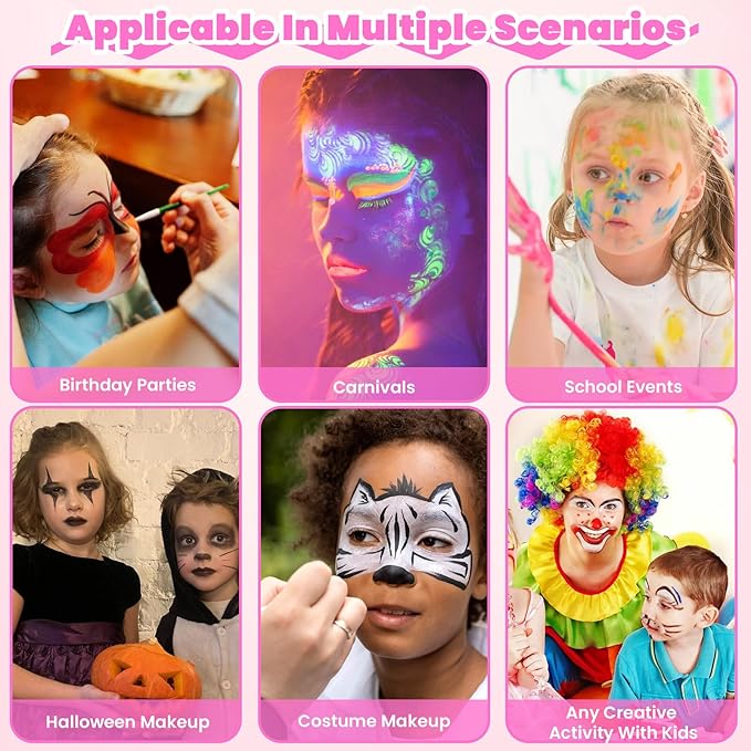 42 Color Face Painting Kit for Kids - Water Based, Non Toxic Face paint palette with Art Brushes, Stencils, Gems - For Halloween, Carnival, Costume Makeup, Parties & Cosplay-CubbioJoy