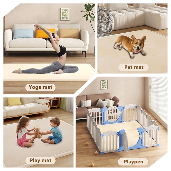 Baby Play Mat for Floor, 1.3'' Thick Memory Foam Tummy Time Mat - Super Soft Coral Velvet Nursery Rug with Non-Slip Backing, Crawling Rug for Toddlers/Infants, Yoga & Tatami Use, 59''x 79''-CubbioJoy