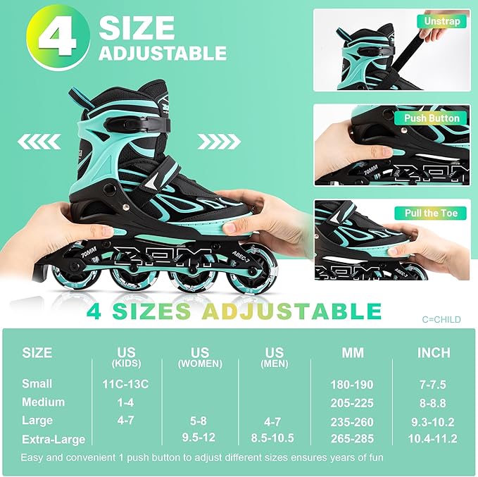 2PM SPORTS Vinal Girls Adjustable Flashing Inline Skates, All Wheels Light Up, Fun Illuminating Skates for Kids Men Adult Women and Boys-CubbioJoy