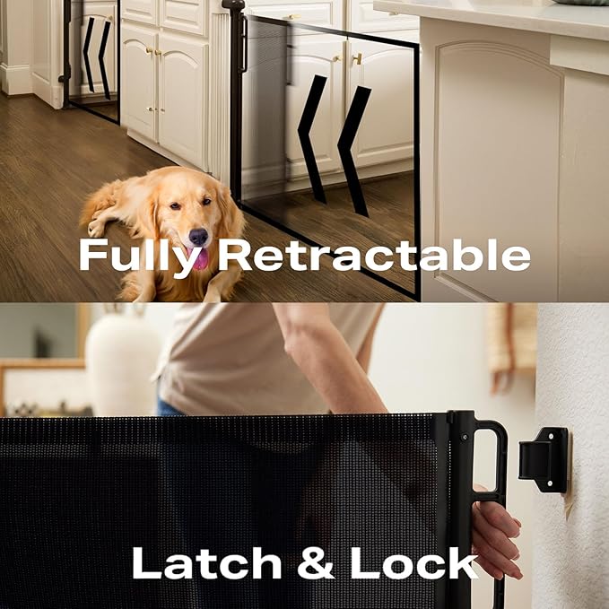 Cumbor Retractable Baby Gates for Stairs, Mom Choice Award Winner-55 Wide Mesh Dog Gate for Doorways, 34" Tall Easy to Use Pet Fence for The House, Toddler Safety Essentials Indoor&Outdoor, Black-CubbioJoy