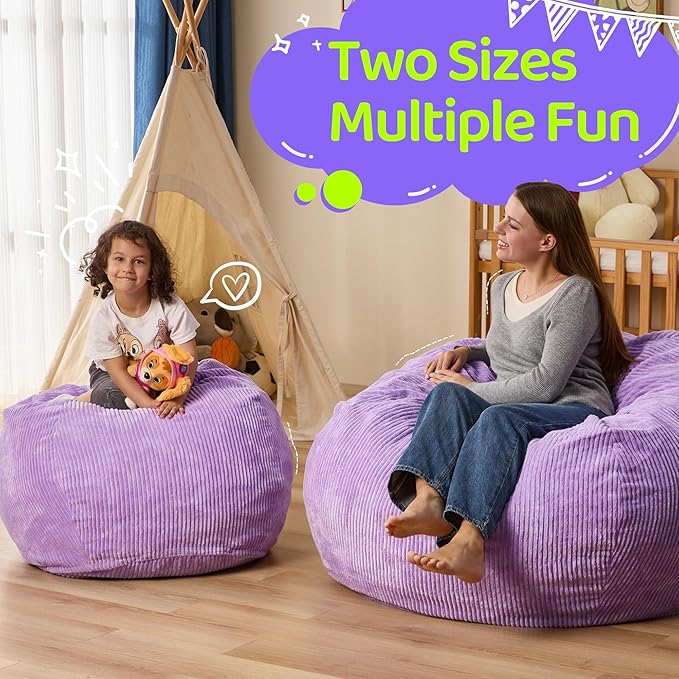 Bean Bag Chairs Teardrop Bean Bag Chair Beanbag Chair with Memory Foam Filled Machine Washable Cover for Living Room, Bedroom (Small,Purple)-CubbioJoy