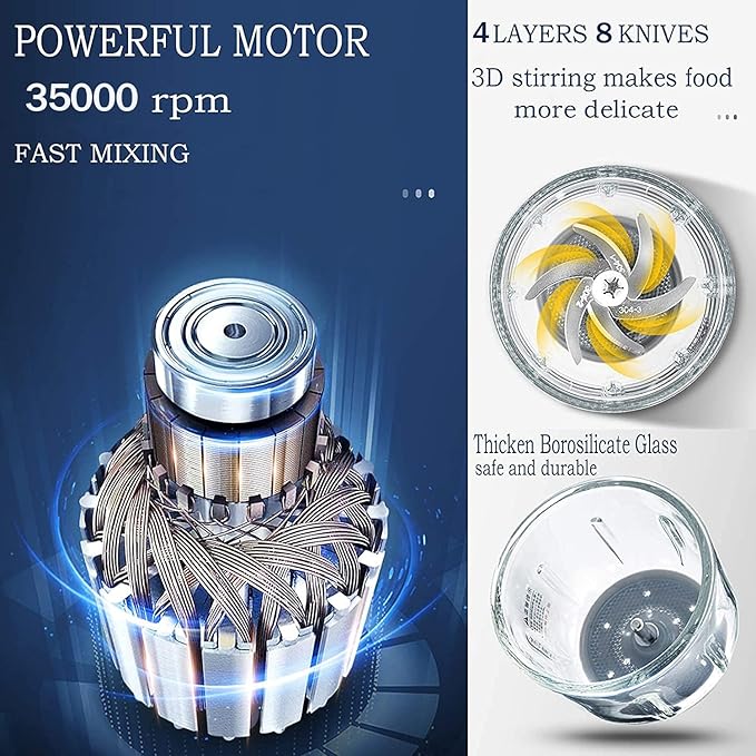 Baby Food Maker Mini Cute and Small Food Processor Puree Blender Grinder Chopper 300ml Cup Glass Bowl with 8 Blade Electric (Spaceman-Blue)-CubbioJoy