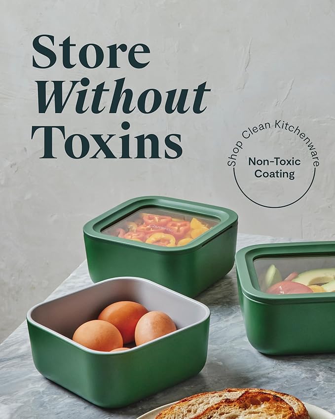 Caraway Glass Food Storage - 10 Cup Glass Container with Ceramic Coated Non-Stick Lids - Easy to Store, Non-Toxic, Dishwasher, Oven, & Microwave Safe-CubbioJoy