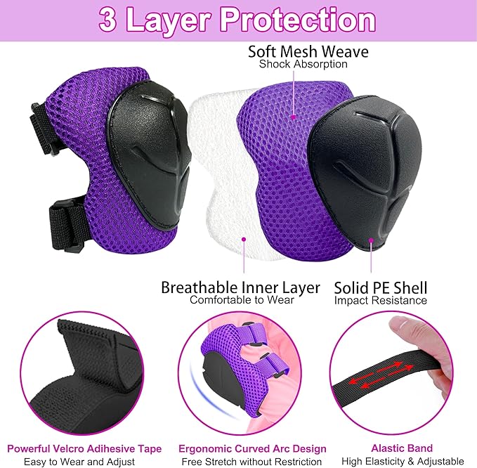 Kids Bike Helmet with DIY Stickers and Knee Pads Elbow Pads Wrist Guard Set for Ages 3-8-14 Toddler Boys Girls Helmet for Roller Skates Cycling Skateboarding Bicycle Scooter-CubbioJoy