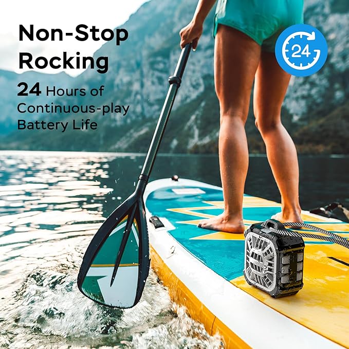 INSMY IP67 Waterproof Bluetooth Speaker, Shower Speaker Portable Small Clip-on, Multi Sync 100+ Speakers, Big Volume Booming Bass, 24H Playtime/Floatable/RGB Lights for Outdoor/Kayak/Beach (Black)-CubbioJoy