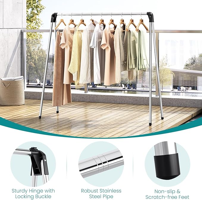 APEXCHASER Foldable Clothes Drying Rack, 55'' Collapsible Laundry Clothes Airer Width Heavy Duty Hanger for Sweaters Baby Clothes Towels Portable Indoor Outdoor for Home Travel-CubbioJoy