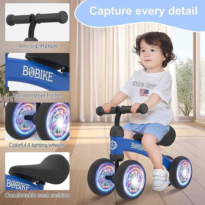 Baby Balance Bike Toys for 12-36 Months Kids Toy Boy and Girls Gifts Toddler Best First Birthday Gift Children Walker No Pedal Infant 4 Wheels Bicycle (Colorful, Blue-Light)-CubbioJoy