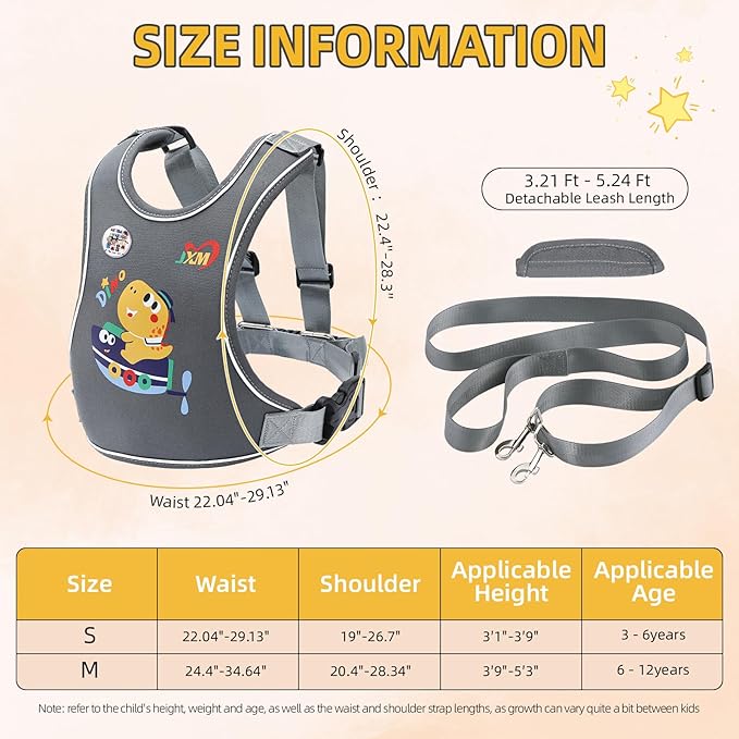 2025 New Safety Harness for Autism and Special Needs Child (3-6 yrs), Anti-Elopement Vest Harness with Light Reflector and Grab Handle for Active, Autistic ADHD Kids,Adjustable Tether Leash with Pouch-CubbioJoy