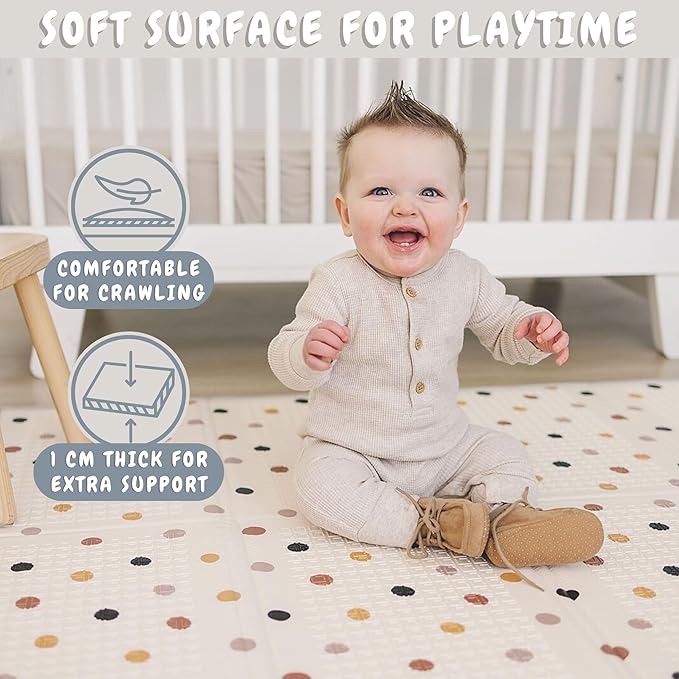 Bubba Bear Baby Play Mat, Thick Foam Stars Design, Foldable Waterproof Mat for Crawling, Padded (47 x 35 Inches)-CubbioJoy