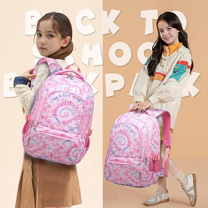 BLUEFAIRY Kids Backpack for Girls Elementary Primary Middle School Bags for Aged 8-10 for Teens Childs Bookbags Back to School Book Bags Gifts Mochilas para Niñas de 6 7 8 9 10 Años Tie-dye Pink-CubbioJoy