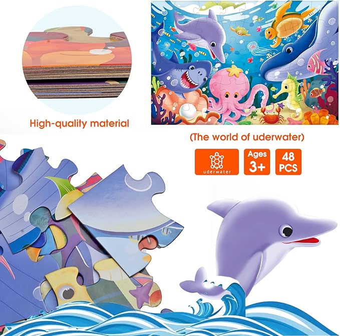 Jumbo Floor Puzzle for Kids Underwater Jigsaw Large Puzzles 48 Piece for Toddler Children Learning Preschool Educational Intellectual Development Toys 3-5 4-8 Years Old Gift for Boys and Girls-CubbioJoy