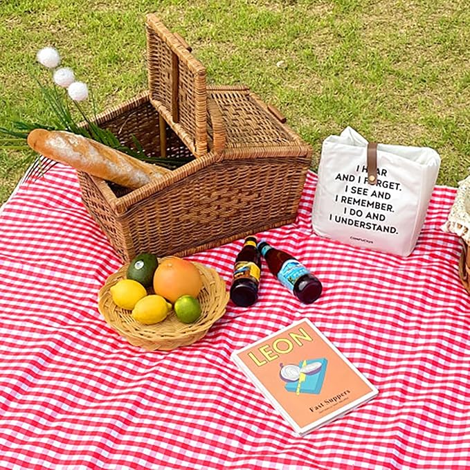 Cute Gingham Picnic Blanket, Waterproof Foldable, in Large 80x60in and Extra Large 80x80in, Portable Compact Beach Blanket, Oversized XL Outdoor Mat (Red, Large)-CubbioJoy