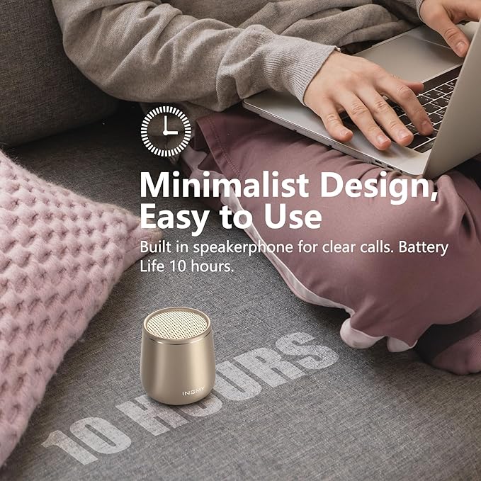 INSMY Small Bluetooth Speaker, Waterproof Mini Portable Wireless Speaker, Punchy Bass Rich Audio Stereo Pairing, Handheld Pocket Size,Built in Mic for Hiking Biking Gift Laptop Tablet (Gold)-CubbioJoy