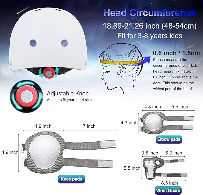 Kids Bike Helmet with DIY Stickers and Knee Pads Elbow Pads Wrist Guard Set for Ages 3-8-14 Toddler Boys Girls Helmet for Roller Skates Cycling Skateboarding Bicycle Scooter-CubbioJoy