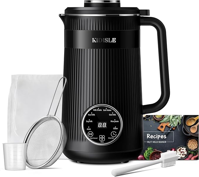 32oz Automatic Soy Machine for Homemade Almond, Oat, Coconut, Soy, Plant Based Milks and Non Dairy Beverages with Delay Start/Keep Warm/Self-Cleaning/Boil Water, Black-CubbioJoy