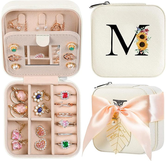 AYGXU Travel Jewelry Box for Women and Girls - Small Case With Initial A-Z - Teacher Gifts-CubbioJoy