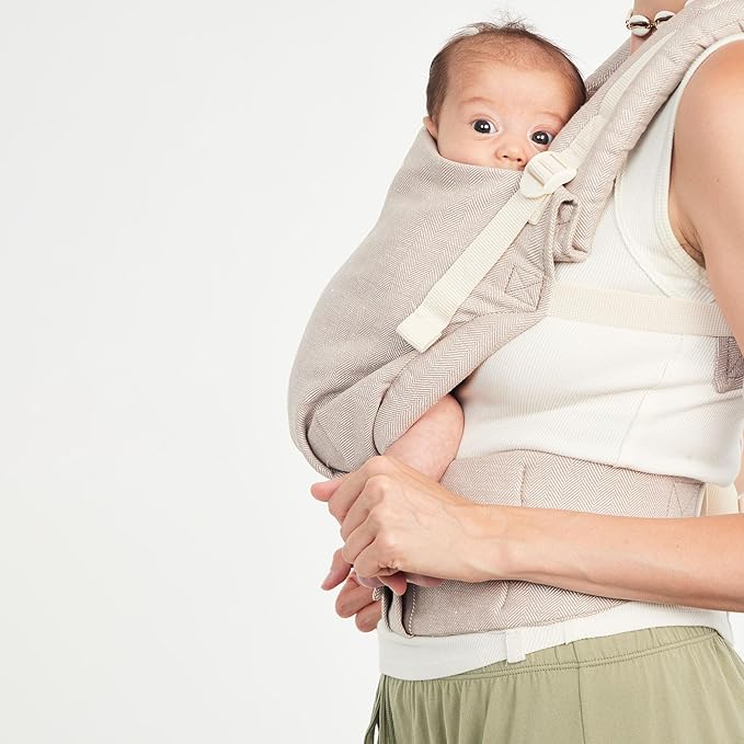 Baby Tula Linen Panel Free-to-Grow Baby Carrier - Adjustable, Comfortable, Newborn to Toddler Carrier - Ergonomic Fit for 7lbs to 45lbs - Plant-Based Fabric - Back & Front Carry Options - Sand (Tan)-CubbioJoy