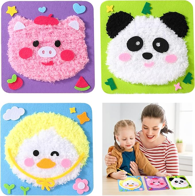 DIY Embroidery Doll Kit, Cartoon Animal Craft Sewing Kit for Kids, Felt Crafts, Beginner Sewing for Kids Ages 4-8 Plus - Helps Develop Fine Motor Skills (3PCS-Duck/Pig/Panda)-CubbioJoy
