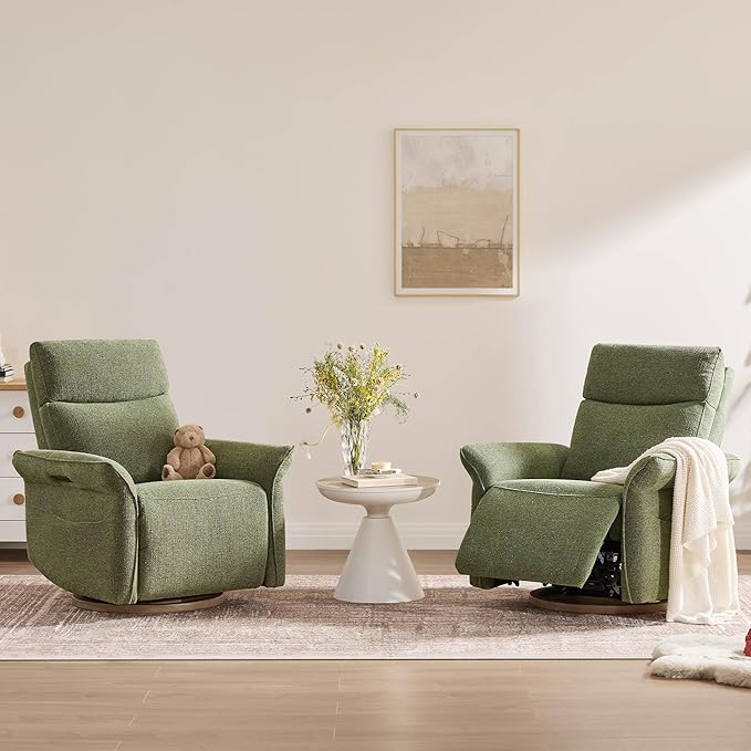 CHITA Power Recliner Chair, Electric Triple-Motor Swivel Glider Nursery Rocking Chair with Adjustable Power Headrest and Lumbar Support, GREENGARD Gold Certified, Solid Wood Base, Forest Green-CubbioJoy