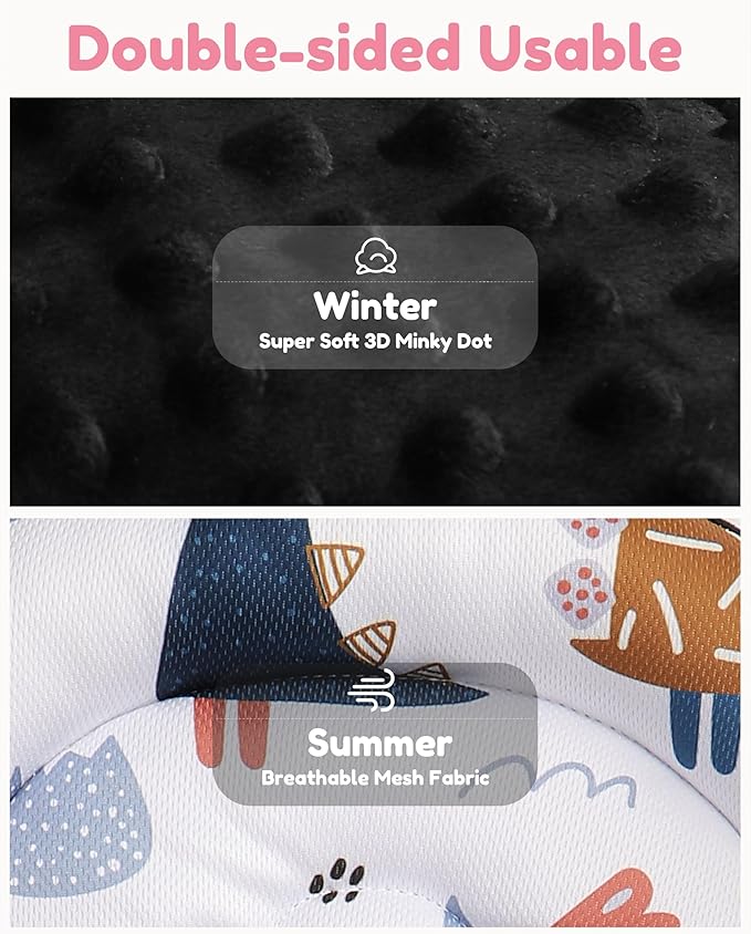 Infant Car Seat Insert with Removable Cushion for Baby Preemie Newborn Infant, Reversible carseat Insert Head Body Support Fits for Stroller, Baby Swing, Rocker, Bouncer, Bassinet - Black-CubbioJoy