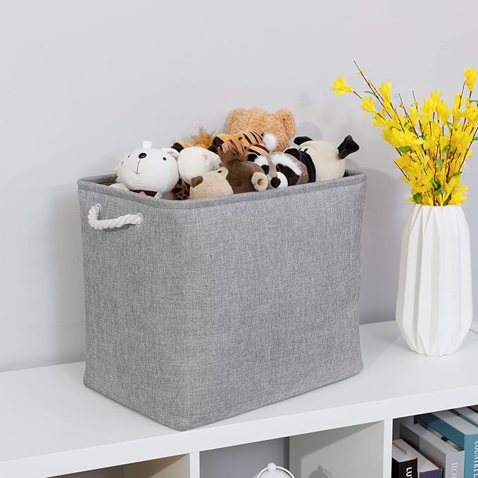Bidtakay Collapsible Storage Bins for Clothes Large Grey Storage Baskets with Cotton Handles 17x12x15 In Set of 2 Fabric Cubby Storage Bins Livingroom Home Decorative Storage Organizer for Blankets-CubbioJoy