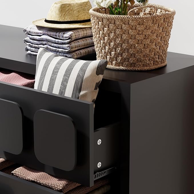 Anbuy Black Baby Dresser for Bedroom, Dresser for Baby with 6 Drawers, Storage and Organization Unit with Square Handles, for Nursery, Kids-CubbioJoy