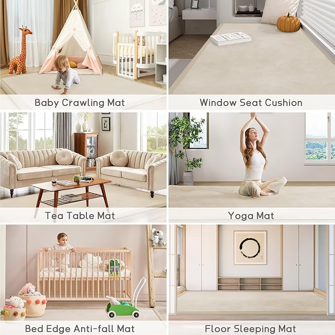 Baby Play Mat for Floor Tummy Time Mat Nursery Rug Muscle Mat Area Rug Playroom Rug Tatami Mat 6'7"x6'7" Memory Foam 1.3" Thick Crawling Mat for Babies,Toddlers, Infants, Kids,Floor Mat(Beige)-CubbioJoy