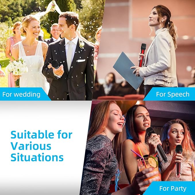 Aveek Wireless Microphone for Karaoke, 2.4GHz Rechargeable Karaoke Microphone(Work 10hs), for Speaker, Karaoke Machine,Church, Speech, Wedding, Party Singing, Grey&Red, 2 Packs-CubbioJoy