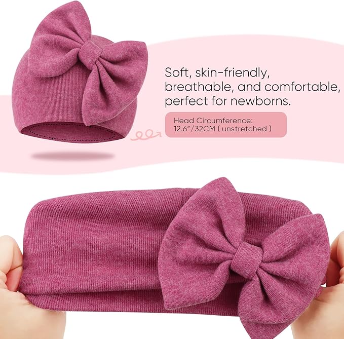 BQUBO Newborn Baby Hats Mittens Set Hospital Hat Beanie Infant Bow Hats Baby Gloves No Scratch Mittens for 0-6 Months-CubbioJoy