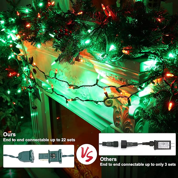 Brizled Red & Green Christmas Lights, 33ft 100 LED Christmas String Lights, 120V UL Certificated Xmas Tree Light Connectable, Mini Xmas Light Set Indoor Outdoor for Holiday Tree Party Home Decor-CubbioJoy