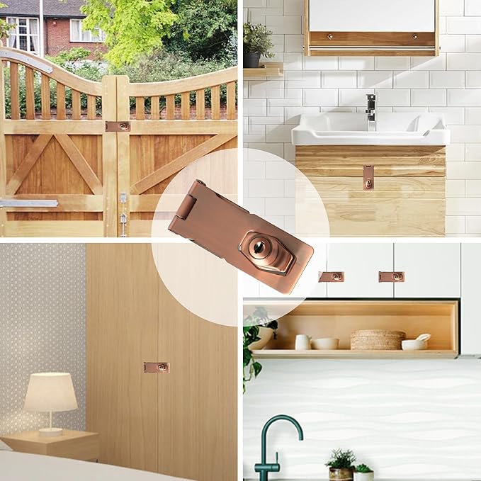 Alise Keyed Hasp Lock,3 Inch Safety Packlock Clasp Hasp Lock Latch with Lock,Door Hinge Lock with Keys Keyed Locking Hasp for Cabinets Closets Doors,Red Bronze-CubbioJoy