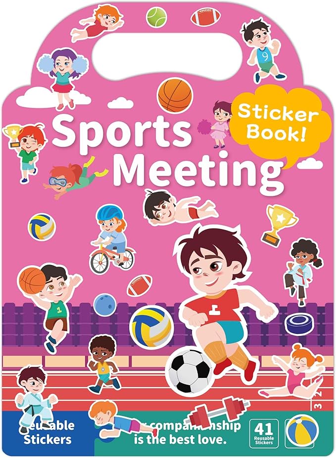 Benresive Reusable Sticker Book for Toddlers 2-4 Years, Fun Travel Stickers for Kids, Waterproof Sticker Books for Toddlers 1-3, Crafts Activities for Todddlers 1-3 2-4 3-5 - Sports-CubbioJoy