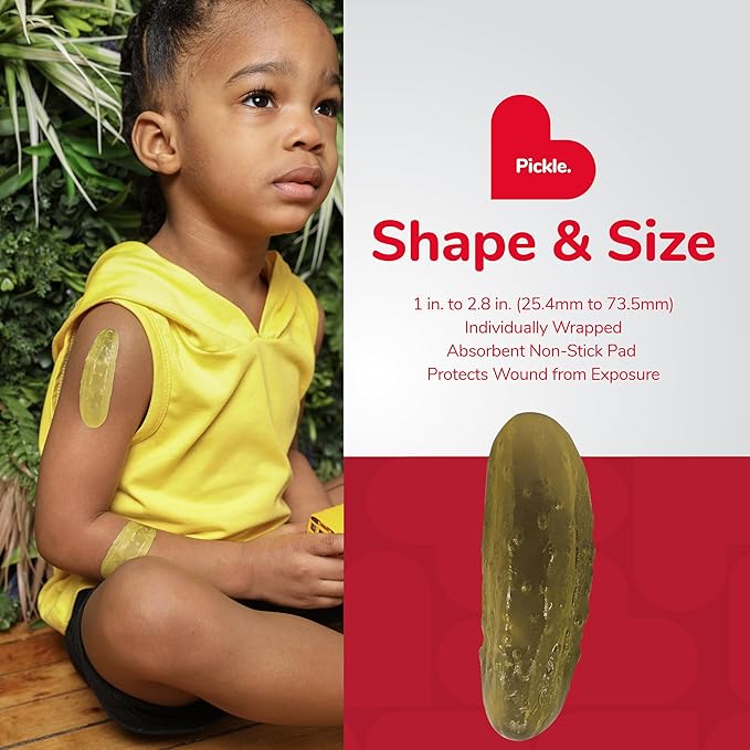 BioSwiss Bandages, Pickle Shaped Self Adhesive Bandage, Latex Free Sterile Wound Care, Fun First Aid Kit Supplies for Kids, 24 Count-CubbioJoy
