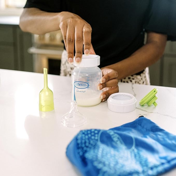Dr. Brown's 100% Silicone One-Piece Breast Pump,Hands-Free Breast Milk Collector with Anti-Colic Options+ Baby Bottle (4 oz/120 mL),Level 1 Nipple,Travel Lid and Travel Bag-CubbioJoy