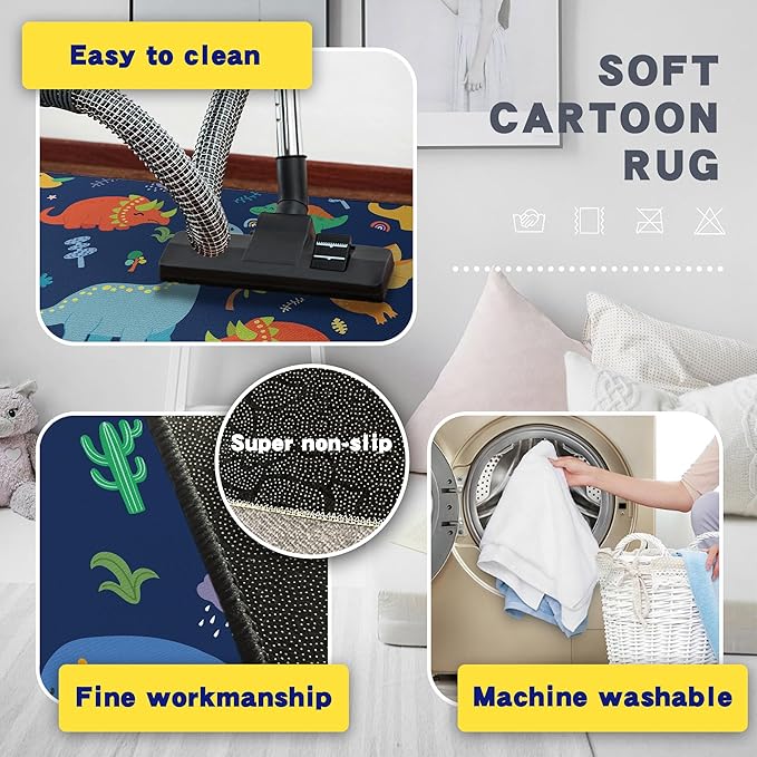 Cute Cartoon Dinosaur Rug for Boys Bedroom 59"x39" Bedroom Playroom Decor for Kids Lovely Dinosaur Animal Pattern Carpet Blue Rug Non-Slip Washable-CubbioJoy