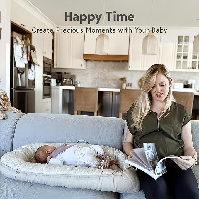 Infant Lounger, Baby Nest Cover for Baby Girls & Boys, Newborn Essentials for Baby 0-18+ Months, 100% Cotton Breathable (Brown, Cotton)-CubbioJoy