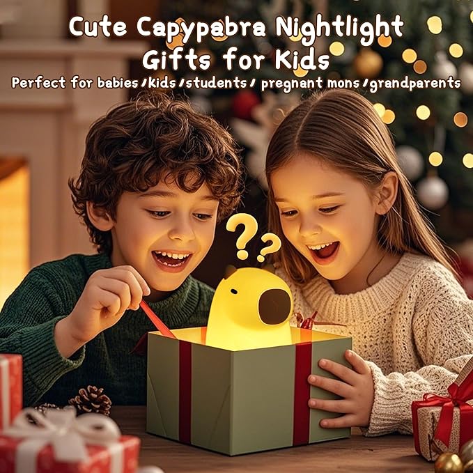Cute Capybara Night Light, LED Squishy Novelty Animal Night Lamp,2 Levels Dimmable/Timer Nursery Nightlight for Kids, Rechargeable Touch Bedside Lamp, Bedroom/Dorm Decor, Baby Boys Girls Gifts-CubbioJoy