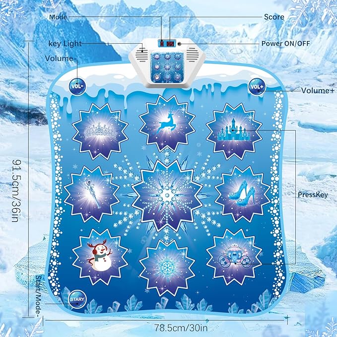 Dance Mat Kids Frozen Toys - Electronic Dance Mat for Girls Boys, Kids Dance Mat 5 Game Modes, Built-in Music, Touch Sensitive Light Up LED, Dance Floor Mat, Gifts for 3 4 7 12 Year Old Girls Boys-CubbioJoy